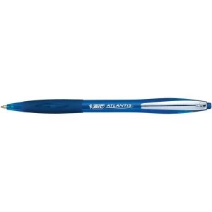 Bic Atlantis Retractable Ballpoint Pen with Rubber Grip Blue Pack of 12 Pens