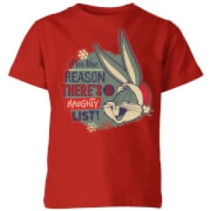 Looney Tunes I'm The Reason There Is A Naughty List Kids Christmas T-Shirt - Red - 11-12 Years