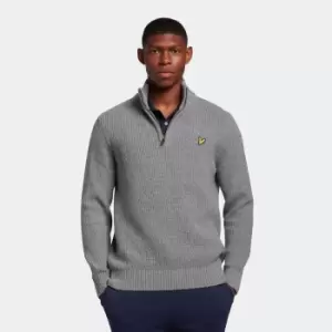 Lyle & Scott Mens Ribbed Quarter Zip Jumper - Mid Grey Marl - S