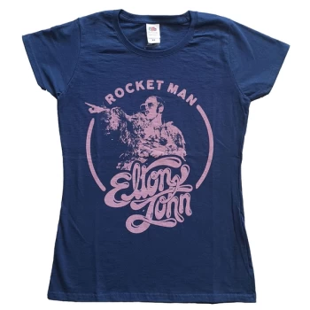 Elton John - Rocketman Circle Point Womens X-Large T-Shirt - Blue