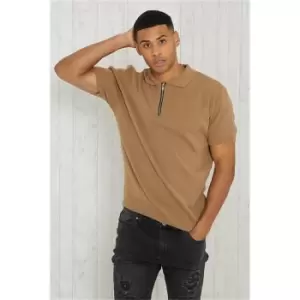 I Saw It First Beige Slim Fit Half Zip Knitted Top - Beige