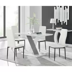 Monza 4 White/Grey Dining Table & 4 White Milan Black Leg Chairs - White