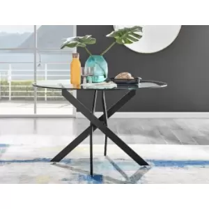 Furniturebox Novara 120cm Round 6 Seat Black Metal Leg Glass Dining Table