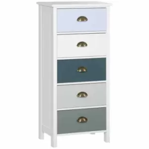 HOMCOM Chest Of Drawers Slim Storage 5 Drawer Dresser With Metal Handles