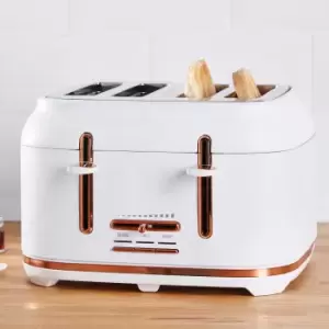 Dunelm 4 Slice Matt White & Copper Toaster