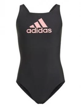 adidas Younger Girls Badge of Sport Swimsuit - Black/Pink, Size 3-4 Years, Women