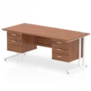 Impulse 1600 Rectangle White Cant Leg Desk WALNUT 1 x 2 Drawer 1 x 3 Drawer Fixed Ped