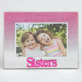 5" x 3.5" Pink Glitter Glass Frame - Sisters