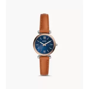 Fossil Womens Carlie Mini Three-Hand Tan Leather Watch - Brown