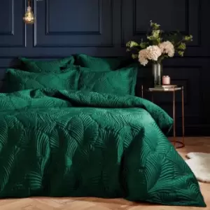 Paoletti Palmeria Quilted King Duvet Cover Set Polyester Emerald