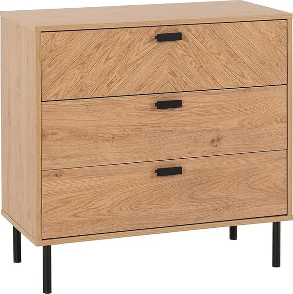 Seconique Leon Oak 3 Drawer Chest of Drawers