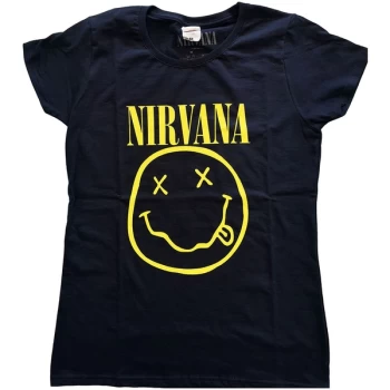 Nirvana - Yellow Smiley Womens X-Large T-Shirt - Blue