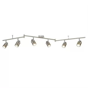 Samson 6 Light Bathroom Ceiling Spotlight Bar Satin Silver IP44, GU10