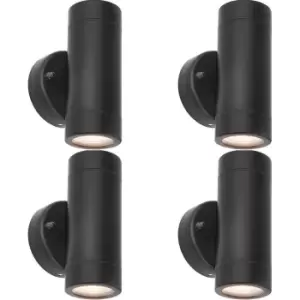 4 PACK Up & Down Twin Outdoor IP44 Wall Light - 2 x 7W GU10 LED - Matt Black