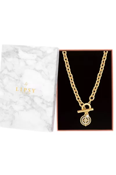 Gold Crystal Star Compass Charm Necklace - Gift Boxed