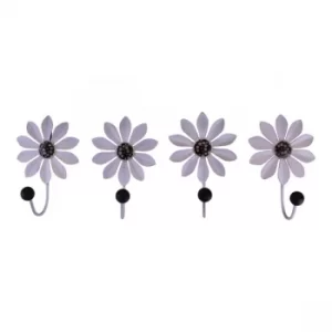 Set of 4 Decorative Metal Coat Hooks, Black Flowers