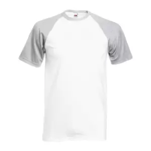 Fruit Of The Loom Mens Short Sleeve Baseball T-Shirt (S) (White/Heather Grey)