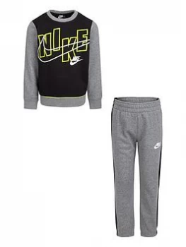 Nike Younger Boys Color Block Crew and Joggers 2 Piece Set - Grey, Size 3-4 Years