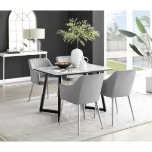 Furniturebox Carson White Marble Effect Recatngular 120cm Dining Table & 4 Grey Calla Silver Leg Velvet Chairs