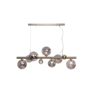 Marshall Linear Ceiling Pendant, 9 Light G9, Satin Nickel, Smoke Plated Glass