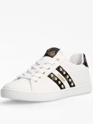 Guess Relka Logo Stud Detail Trainer, White/Brown, Size 7, Women