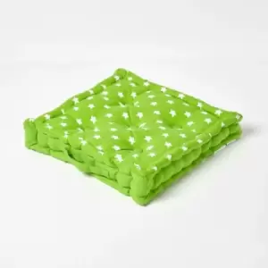 Cotton Green Stars Floor Cushion, 50 x 50cm - Green - Homescapes