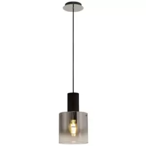 Single Ceiling Pendant, Adjustable E27, Black, Smoke Fade Glass - Luminosa Lighting