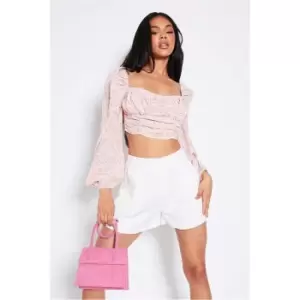 I Saw It First Pink Woven Ruched Detail Milkmaid Top - Pink