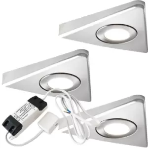 3x BRUSHED NICKEL Triangle Surface Under Cabinet Kitchen Light & Driver Kit - Warm White LED