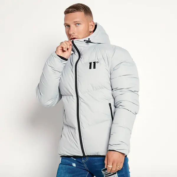 Large Panel Puffer Jacket - Silver - M