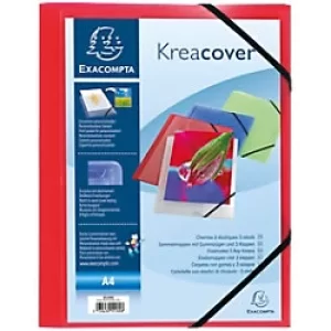 Kreacover PP Elasticated 3 Flap Folder A4, Red, 5 Packs of 5