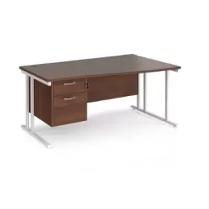 Office Desk Right Hand Wave Desk 1600mm With Pedestal Walnut Top With White Frame Maestro 25 MC16WRP2WHW