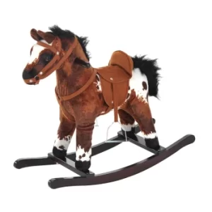 Homcom Plush Ride On Brown and White Rocking Horse, Dark brown