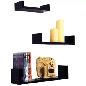 Melody - Wall Mounted Floating Gloss Display Storage Shelves - Set of 3 - Black - Black