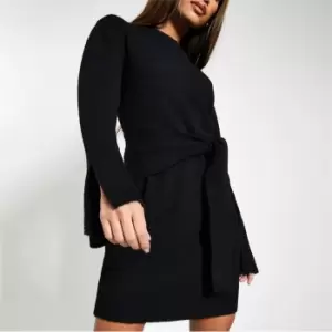 I Saw It First Cosy Recycled Split Sleeve Belted Jumper Dress - Black