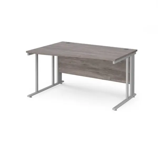 Maestro 25 left hand wave desk 1400mm wide - silver cable managed leg frame, grey oak top