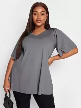 Yours V Neck V/E Angel Sleeve Top Grey, Size 22-24, Women