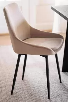 Pair Of Cream Velvet Padded Dining Chair With Black Metal Legs