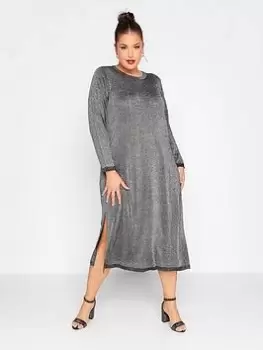 Yours Longline Lurex Knitted Dress Silver, Size 22-24, Women