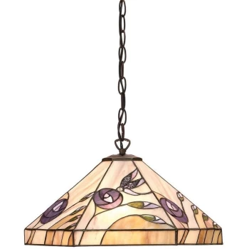 Interiors 1900 Lighting - Interiors Damselfly - 1 Light Medium Ceiling Pendant Dark Bronze, Tiffany glass, E27