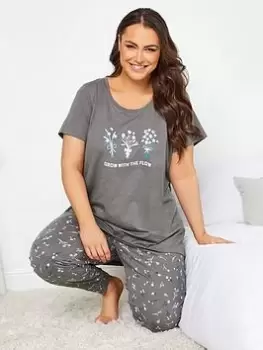 Yours Grow With The Flow Dipped Back Top - Grey, Size 26-28, Women