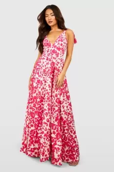 Animal Tie Shoulder Plunge Maxi Dress