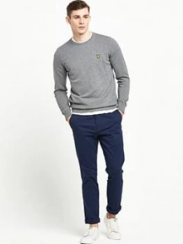 Lyle & Scott Crew Neck Cotton Merino Jumper, Mid Grey Marl, Size XL, Men