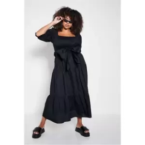 I Saw It First Black Plus Size Shirred Detail Tie Crinkle Maxi Dress - Black