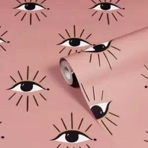 Furn. Theia Blush Pink Abstract Eyes Foiled Wallpaper