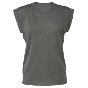 Bella + Canvas Womens/Ladies Flowy Rolled Cuff Muscle T-Shirt (XL) (Dark Grey Heather)