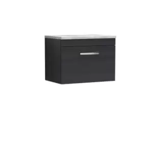 Nuie Athena 600 Wall Hung Single Drawer Vanity & Bellato Grey Worktop - Black Woodgrain