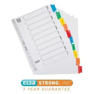 Elba A4 Strongline Reinforced Dividers Europunched 1 10 Multicoloured Tabs White Single