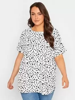 Yours Short Sleeve Boxy Spot Print Top - Black/White, Size 16, Women