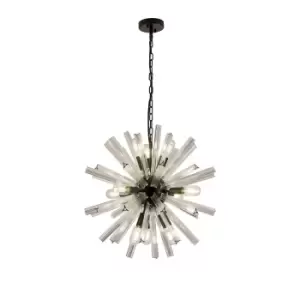 Hornby 10 Light E14, Round Ceiling Pendant Matt Black, Clear Glass